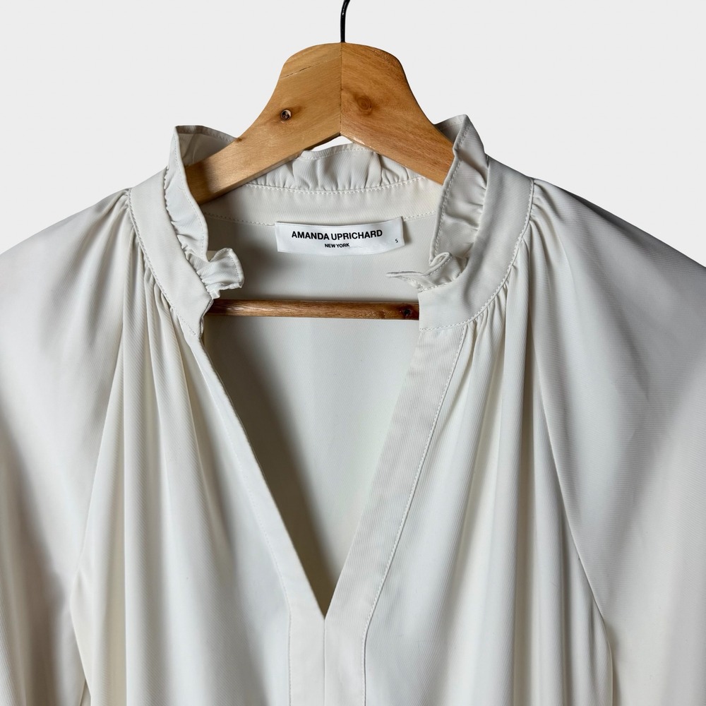 Amanda Uprichard Ivory Tiered Midi Dress Ruffle Neck Size S Coastal Minimalist - Picture 4 of 12
